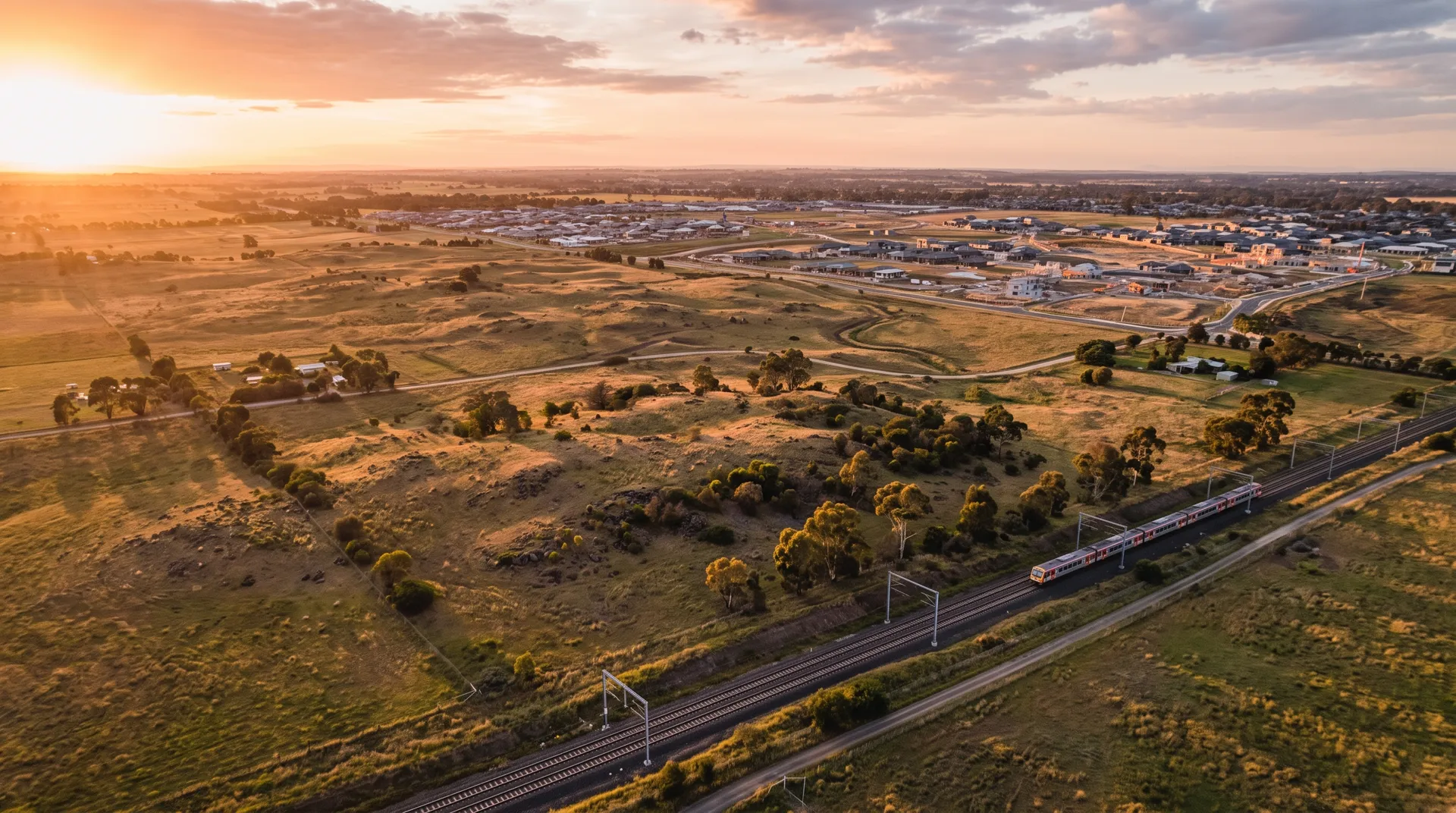 Aerial artist's impression of the future Mambourin East precinct on Melbourne's western plains